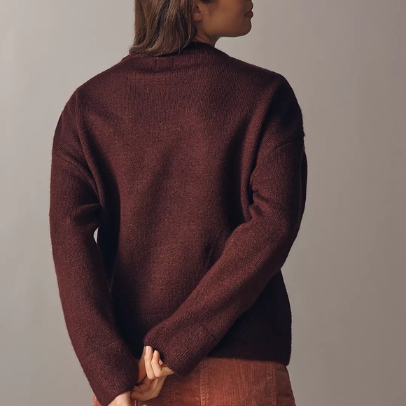 Anthropologie Maeve Crew-Neck Dog Icon Pullover Sweater Small Wine Lab - Picture 4 of 4